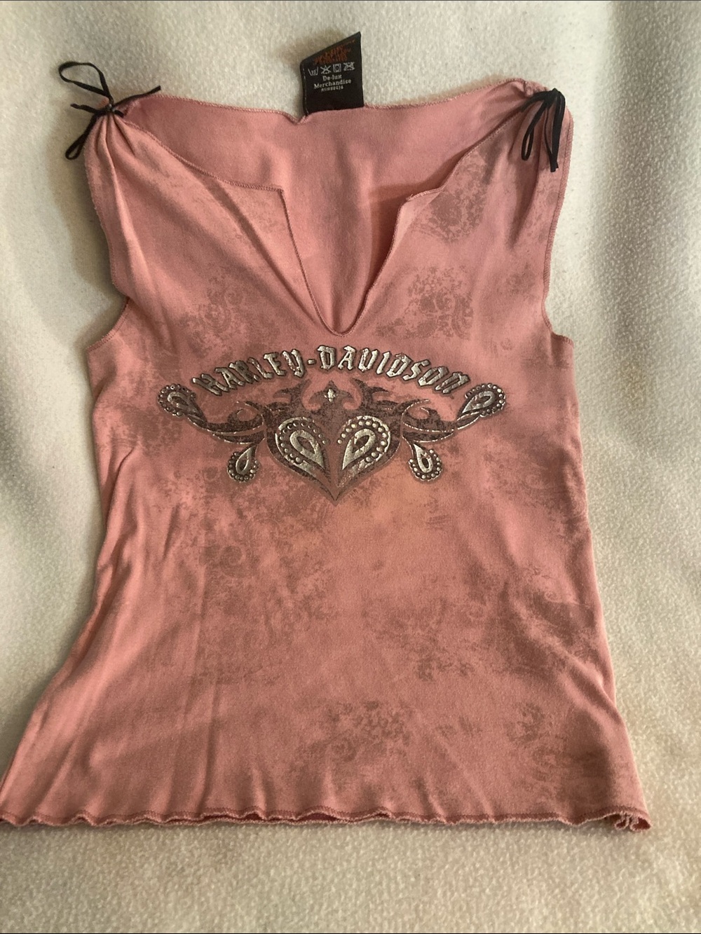 Harley-Davidson Women’s Pink Embellished Sleeveless V-Neck Top | Size Medium